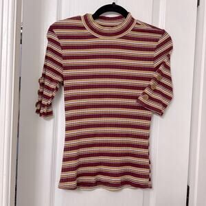 Full circle trends striped maroon and mustard yellow top size L
